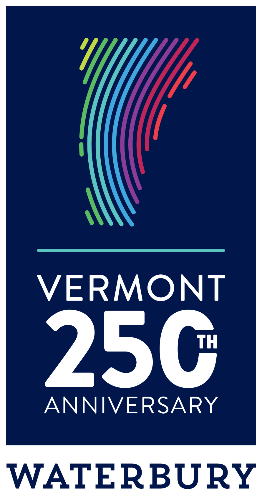 Waterbury, Vermont's 250th Anniversary logo